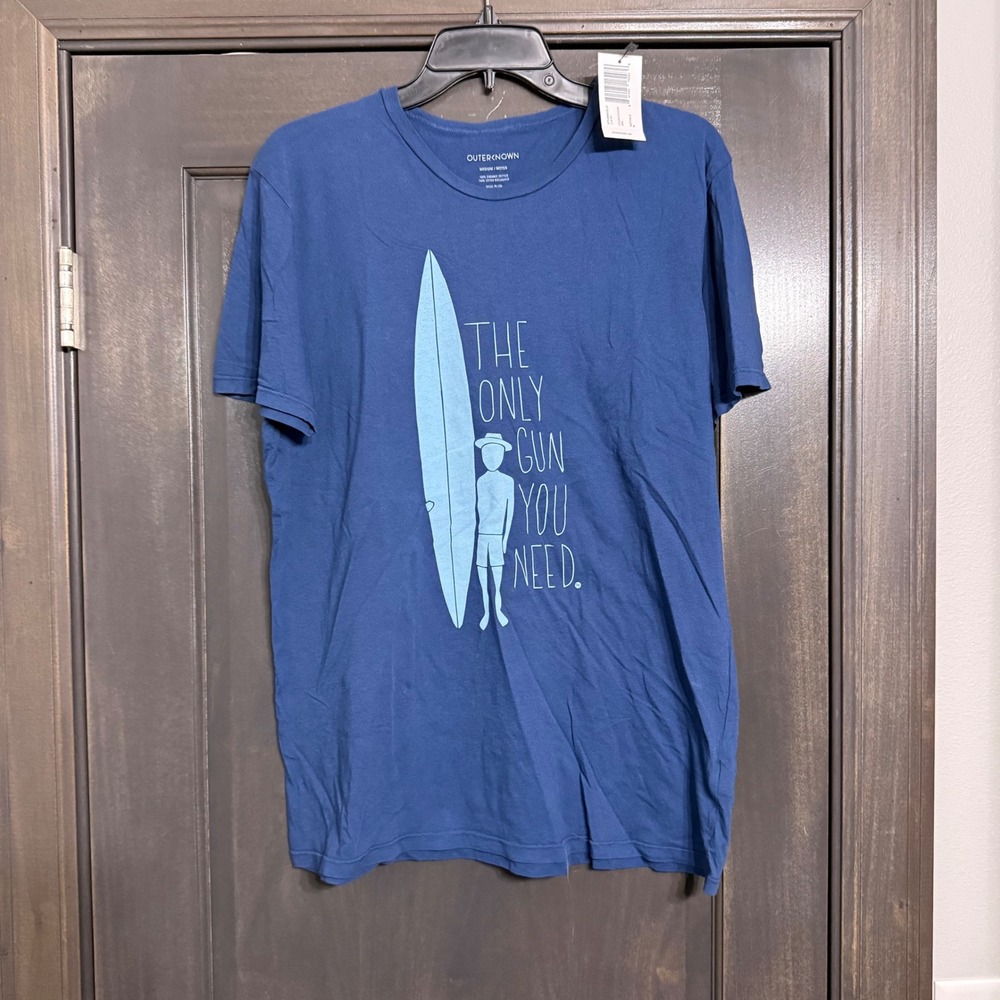 Outerknown Mens Blue Organic Cotton The Only Gun You Need Surf Graphic Tee M NEW